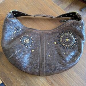 Coach Brown Leather Hobo Bag with Gold Accents